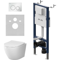 Комплект унитаза с инсталляцией Am.Pm Sense FlashClean Like IS90101.801900 с сиденьем микролифт, кнопка белый глянец