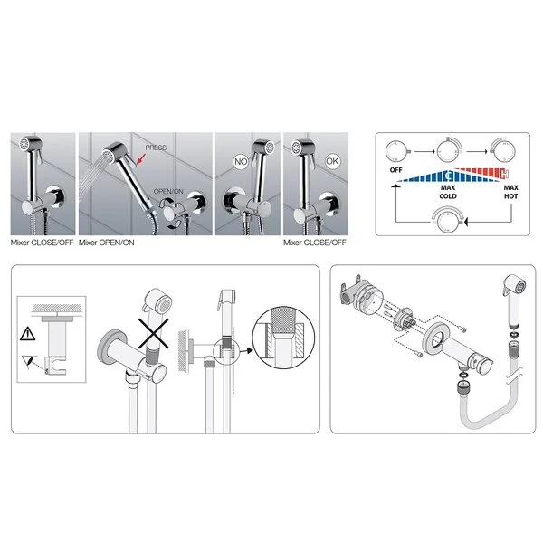 Гигиенический набор с прогрессивным смесителем Bossini Paloma Brass E37005B.094 никель шлифованный