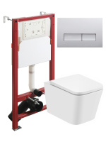 Комплект унитаза с инсталляцией безободковый Agger ATI08100+APB200 кнопка смыва хром