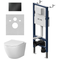 Комплект унитаза с инсталляцией Am.Pm Sense FlashClean Like IS90238.801900 с сиденьем микролифт, кнопка черный матовый