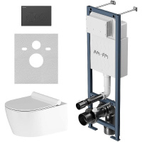 Комплект унитаза с инсталляцией Am.Pm Jupiter ErgoFit Aquaspin IS110138.DX77C1700 с сиденьем микролифт, кнопка черный матовый