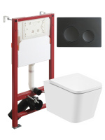 Комплект унитаза с инсталляцией безободковый Agger ATI08100+APB144 кнопка смыва черный