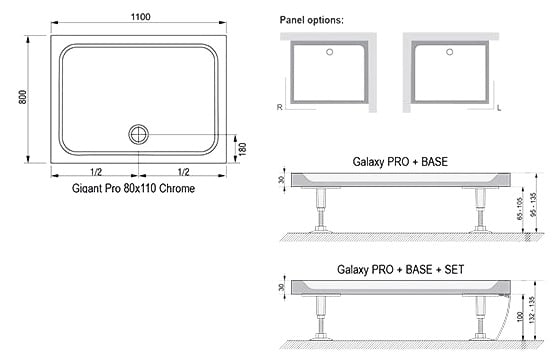 Панель для душевого поддона Ravak Gigant Pro 110x80 SET L XA83DL01010