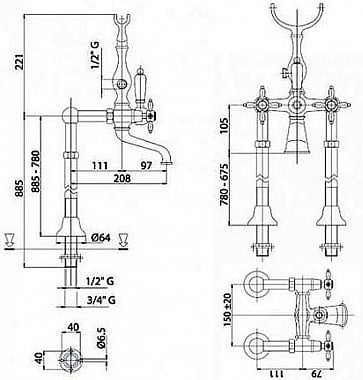 Смеситель для ванны Cezares Atlantis Nostalgia ATLANTIS-NOSTALGIA-VDPS2-02