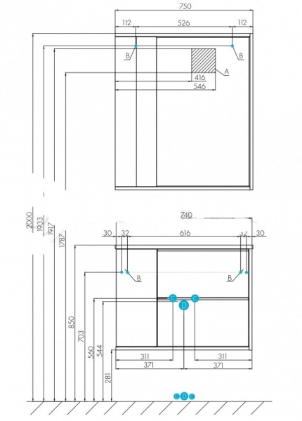 Тумба для комплекта АКВАТОН БОСТОН 75 1A240101BN010