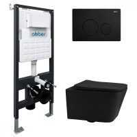 Комплект подвесной унитаз ABBER Rechteck AC1201MB черный матовый с инсталляцией AC0105 и кнопкой AC0121MB черный матовый