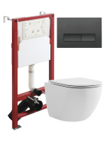 Комплект унитаза с инсталляцией безободковый Agger ATI03100+APB244 кнопка смыва черный