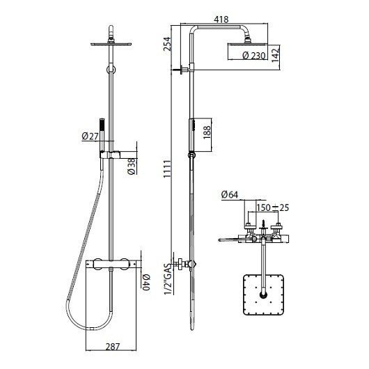 Душевая система с термостатом Bossini Cosmo L10103.030 хром