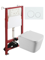 Комплект унитаза с инсталляцией безободковый Agger ATI04100+APB188 кнопка смыва белый