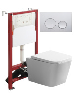 Комплект унитаза с инсталляцией безободковый  Agger ATI11150+APB100 кнопка смыва хром