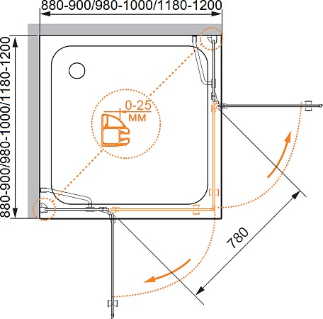 Душевой уголок (90х90) CEZARES VERONA VERONA-W-A-2-90-C-Cr