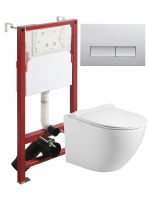 Комплект унитаза с инсталляцией безободковый  Agger ATI09150+APB200 кнопка смыва хром