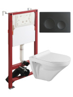 Комплект унитаза с инсталляцией безободковый Agger ATI06100+APB144 кнопка смыва черный