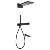 Душевой комплект ABBER Rund AF8753B скрытого монтажа с изливом, термостат, черная матовая