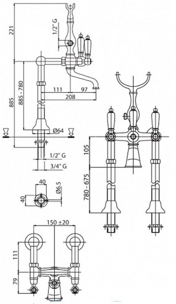 Напольный смеситель для ванны Cezares DIAMOND DIAMOND-VDP-03-Sw-N золото