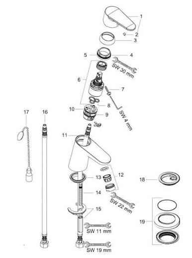 Смеситель для раковины с цепочкой Hansgrohe Focus E2 31732000 хром 
