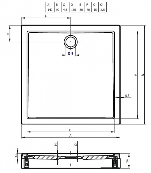 Душевой поддон RIHO DAVOS 257 Акриловый 140x90x4,5 D002009005