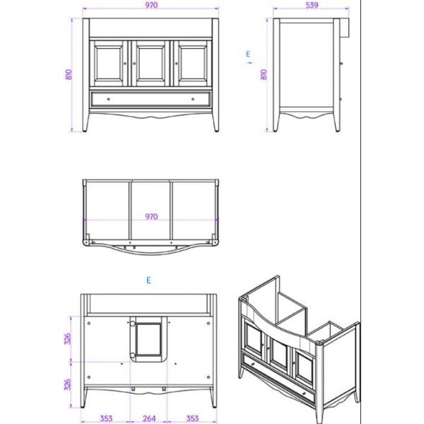 Тумба с раковиной орех 105 см Tiffany World Veronica Nuova VER4105-N+AR874BI*1KOMPLEKT