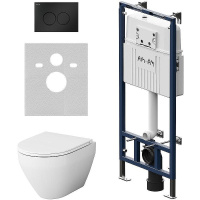 Комплект унитаза с инсталляцией Am.Pm MasterFit Spirit V2.0 IS100138.701700 с сиденьем микролифт, кнопка черный матовый