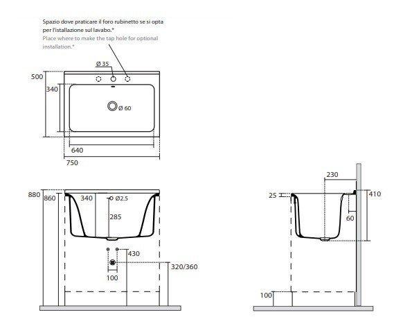 Комплект для постирочной с сифоном Kerasan Aquadom 9164k3*1 белый матовый, с 1 отверстием под смеситель
