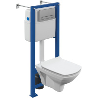 Комплект унитаза с инсталляцией Cersanit Carina 64440 с сиденьем микролифт и клавишей смыва хром матовый