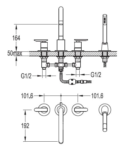 Смеситель на борт ванны Cezares Siesta SIESTA-F-BVD4-01