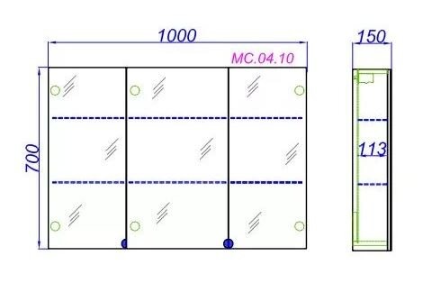 Зеркальный шкаф Aqwella МС 100 MC.04.10