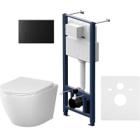 Комплект унитаза с инсталляцией Am.Pm Like Aquaspin IS47038.801900 с сиденьем микролифт, кнопка черный матовый