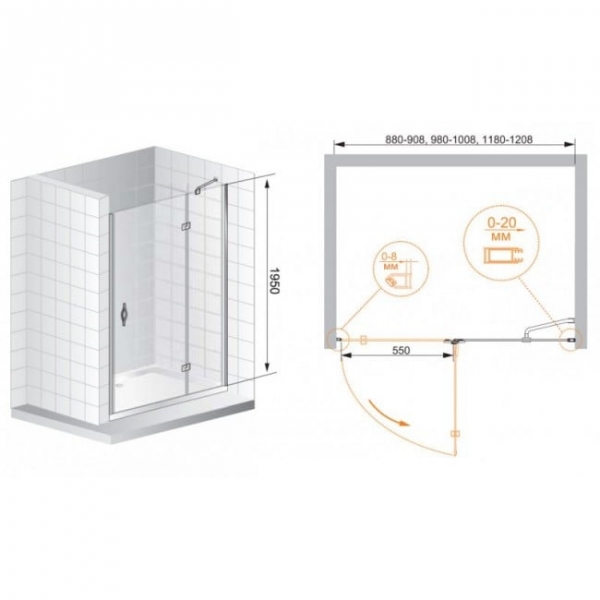 Душевая дверь в нишу Cezares BERGAMO-B-12-110-C-Cr-R