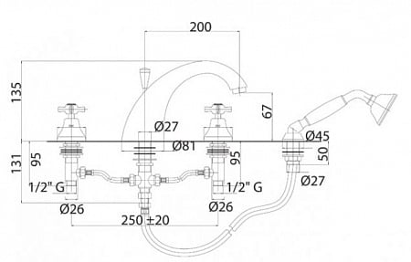Смеситель для ванны Cezares Lord LORD-BVD-03/24