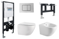 Комплект ABBER унитаз AC1100 белый с инсталляцией AC0105 и кнопкой AC0120 хром, биде AC1150 с инсталляцией AC0101P