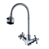 Смеситель для кухни двухвентильный полимерный с гибким изливом OneLife P03-004cr хром