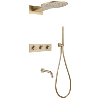 Душевой комплект ABBER Wasser Kreis AF8150G скрытого монтажа с изливом, термостат, золото матовое