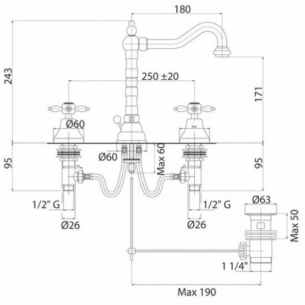 Смеситель для раковины Cezares Nostalgia NOSTALGIA-BLS2-03/24