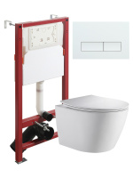 Комплект унитаза с инсталляцией безободковый Orange CI07-150W+APB288 кнопка смыва белый