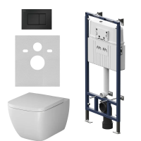 Комплект унитаза с инсталляцией Am.Pm MasterFit Gem IS100238.901701 с сиденьем микролифт, кнопка черный матовый