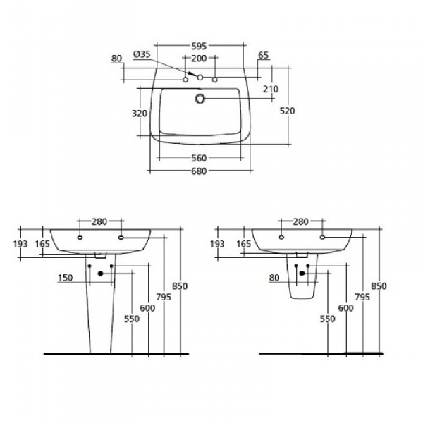 Раковина Ideal Standard Ventuno T043301, прямоугольная, установка с пьедесталом/полупьедесталом, 68 см Раковина Ideal Standard Ventuno T043301, прямоугольная, установка с пьедесталом/полупьедесталом, 68 см