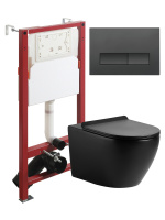 Комплект унитаза с инсталляцией безободковый Agger ATI03144+APB244 кнопка смыва черный