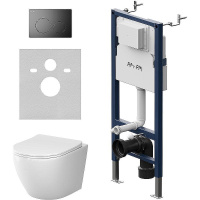 Комплект унитаза с инсталляцией Am.Pm Sense FlashClean Like IS90138.801900 с сиденьем микролифт, кнопка черный матовый