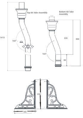 Труба с цепочкой, ручкой + кронштейны для высокого бачка Blenheim/New Victoria Heritage CC03