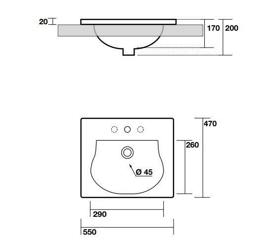 Раковина встраиваемая сверху (55х47) Kerasan Bentley 394201*1 белый