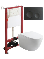 Комплект унитаза с инсталляцией безободковый Agger ATI07150+APB144 кнопка смыва черный