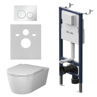 Комплект унитаза с инсталляцией Am.Pm Sense FlashClean IS90101.8F1701 с сиденьем микролифт, кнопка белый глянец