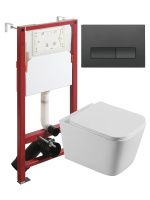 Комплект унитаза с инсталляцией безободковый Agger ATI04100+APB244 кнопка смыва черный