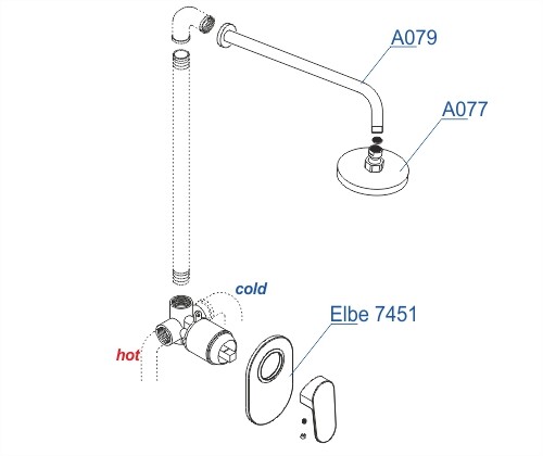Встраиваемый комплект для душа с верхней душевой насадкой Wasserkraft A12777 SET1241