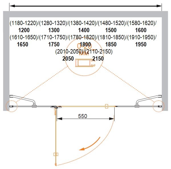 Душевая дверь (150х195) CEZARES BERGAMO BERGAMO-W-B-13-60+60/30-C-Cr-R