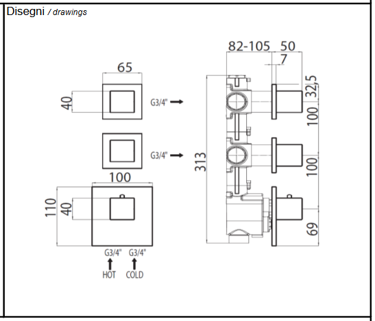 Термостат для душа на 2 потребителя Bossini HighFlow Outlets Z032203.094 никель шлифованный