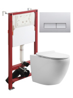Комплект унитаза с инсталляцией безободковый Orange CI07-100W+APB200 кнопка смыва хром