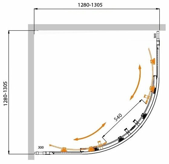 Душевой уголок (130х130) CEZARES MOLVENO MOLVENO-R-22-100+30-C-GM-IV