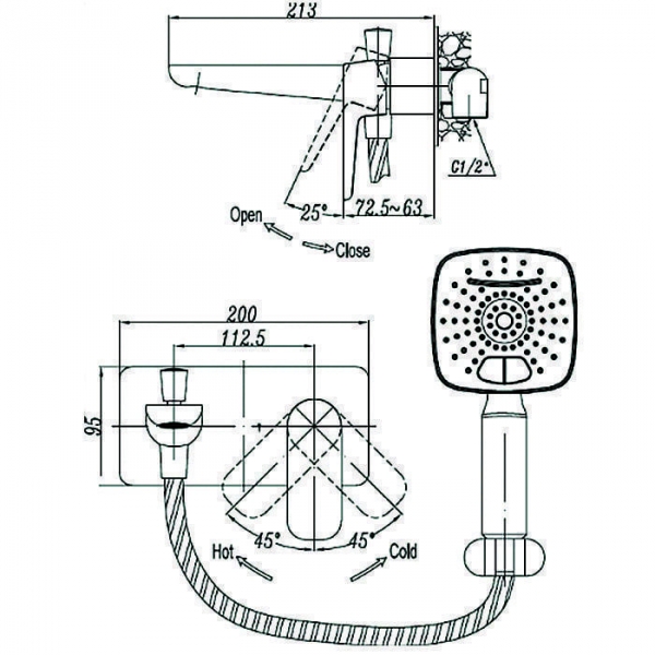 Смеситель напольный с ручным душем Cezares Grace GRACE-C-VDP-01